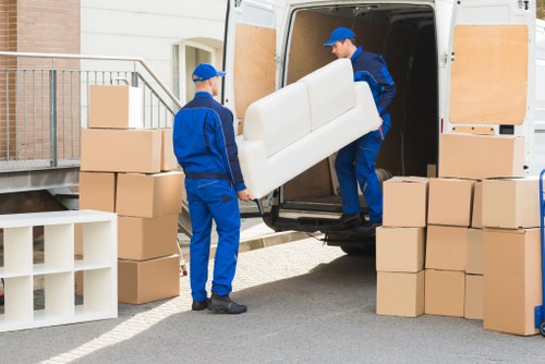 Boxes and furniture prepared for a removal move in Brent