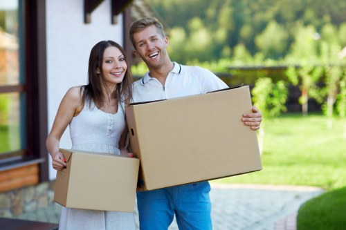 Professional movers handling commercial relocation in Brent office building